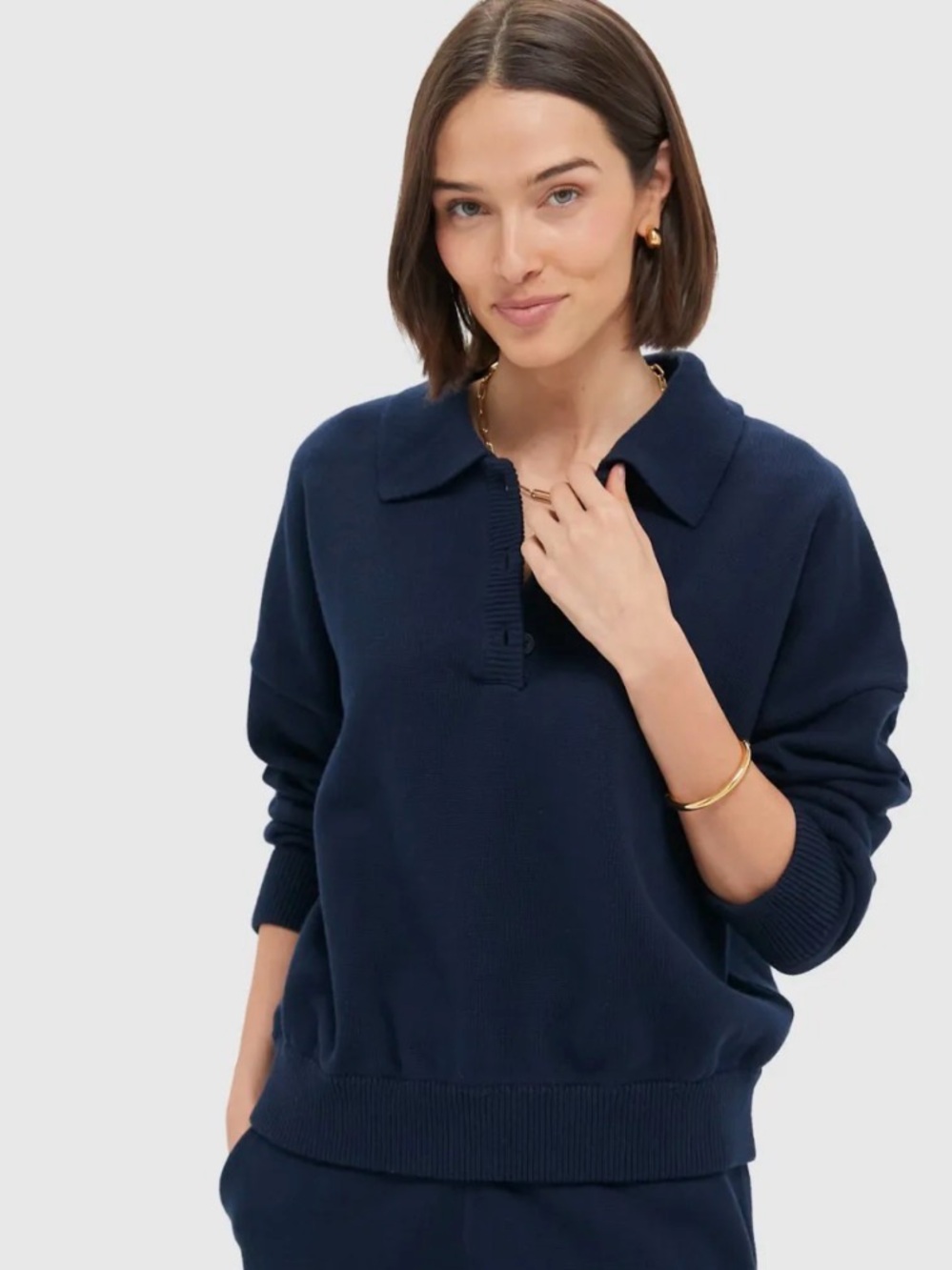 Pomander Place Navy Knit Bode Polo Sweater